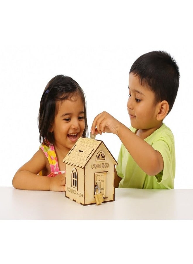 BABRO - Wooden Coin Box with Lock & Keys | Home Shape Money Saving Bank for Kids (12x14x13.5 cm) - Image 5